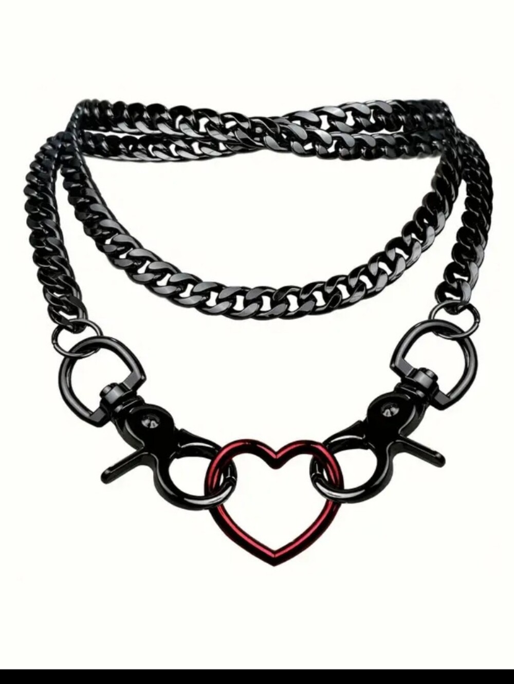 Black W Red Heart Double Keychain Necklace